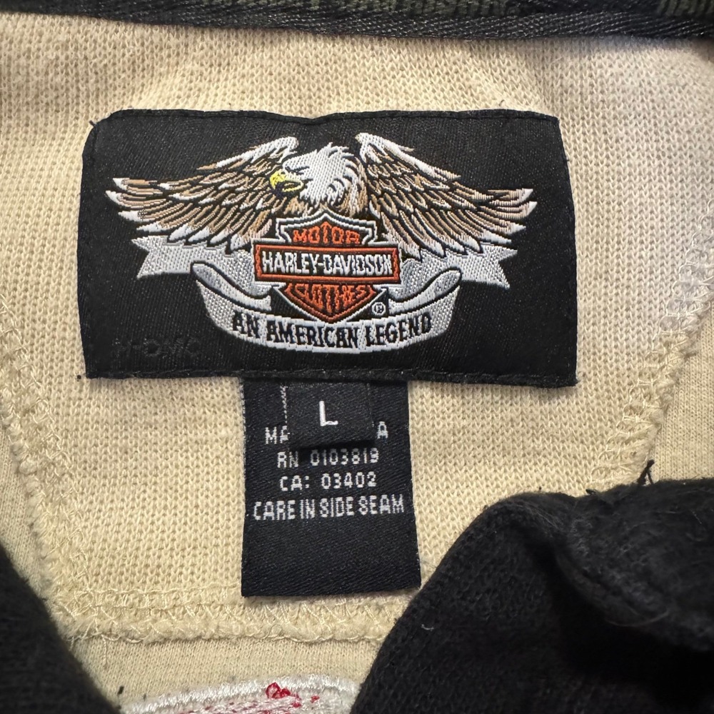 Harley-Davidson Mens Long Sleeve Polo Rugby Shirt Black Cream Racing Stripe - Picture 5 of 10